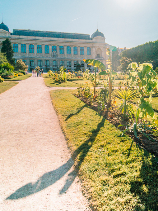 Séance Noéline et Florent, photo extérieure Jardin des plantes musée de l'évolution au loin